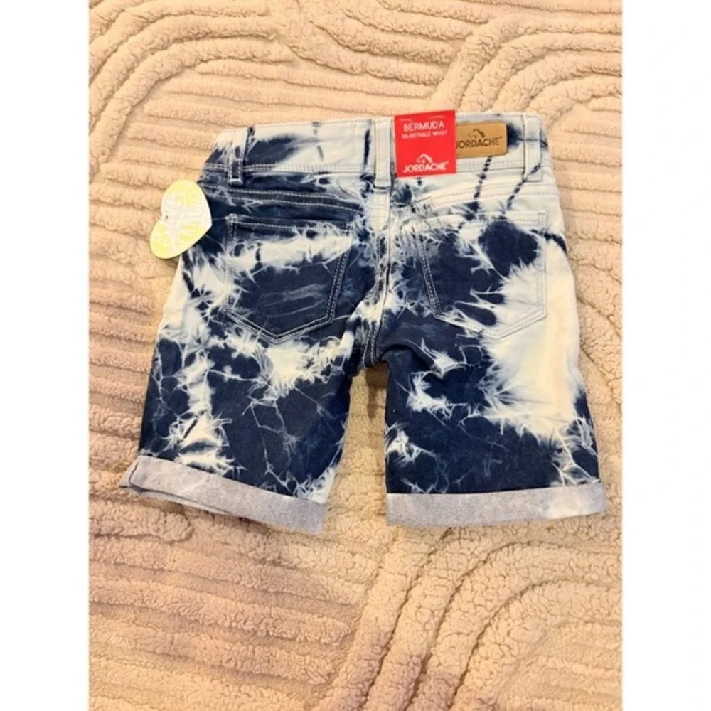 Jordache Girls Bermuda Denim Shorts Tie‎ Dye Blue White Adjustable Waist Size 5